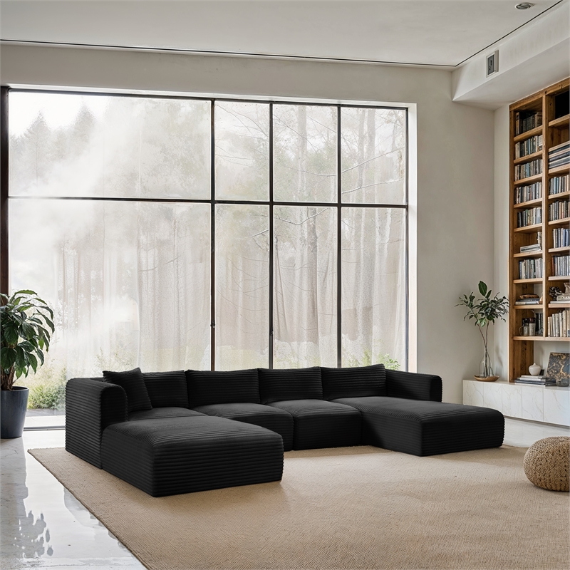 Meridian Furniture 5-Piece Black Corduroy Performance Fabric Modular Sectional