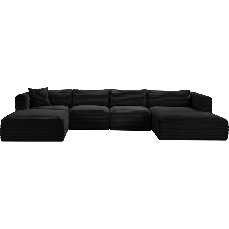 Meridian Furniture 5-Piece Black Corduroy Performance Fabric Modular Sectional