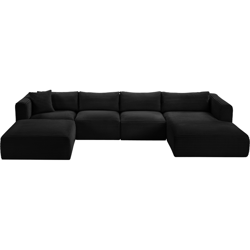 Meridian Furniture 5-Piece Black Corduroy Performance Fabric Modular Sectional