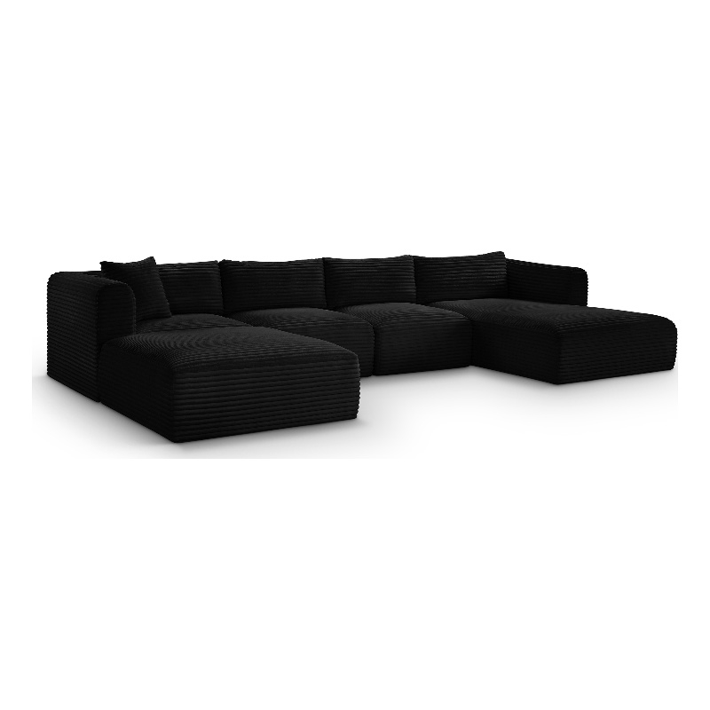Meridian Furniture 5-Piece Black Corduroy Performance Fabric Modular Sectional