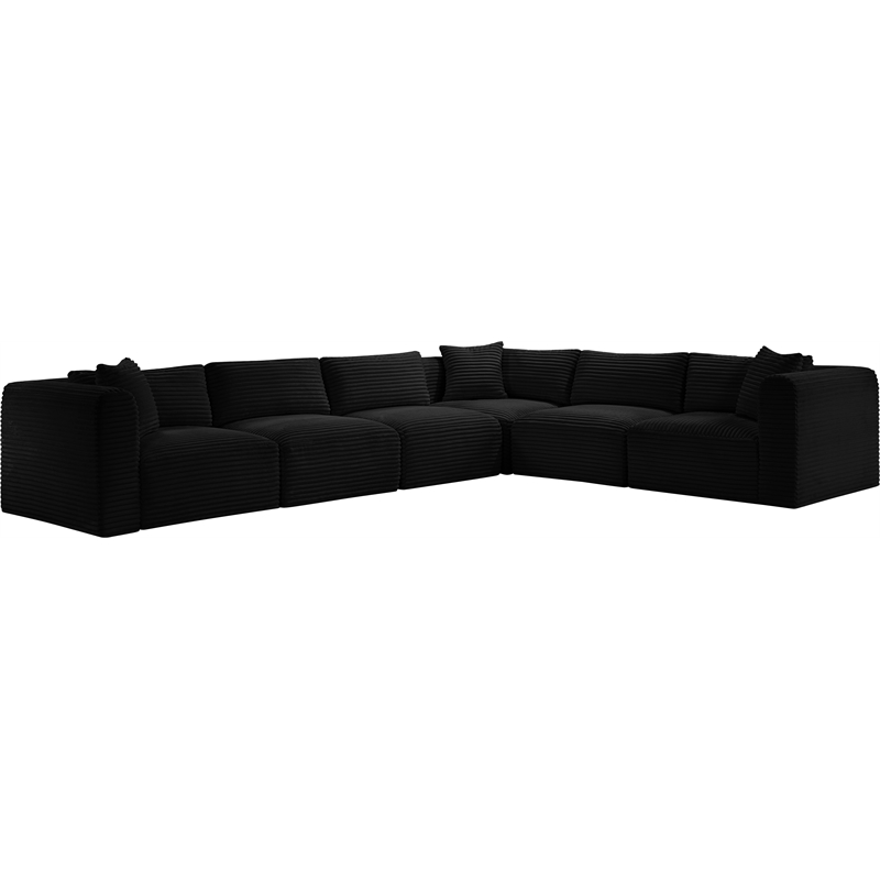 Meridian Furniture 6-Piece Black Corduroy Performance Fabric Modular Sectional