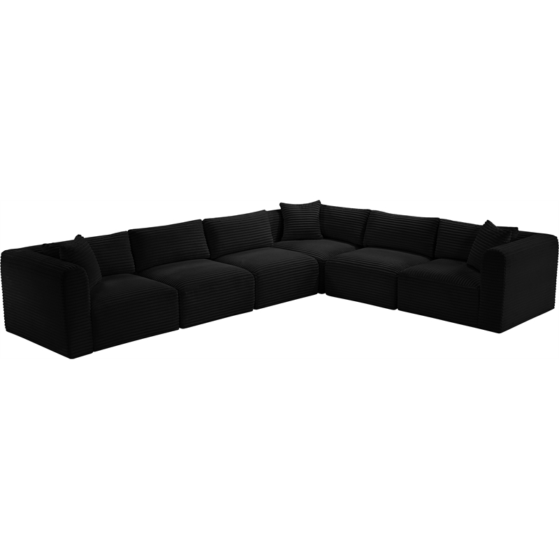 Meridian Furniture 6-Piece Black Corduroy Performance Fabric Modular Sectional
