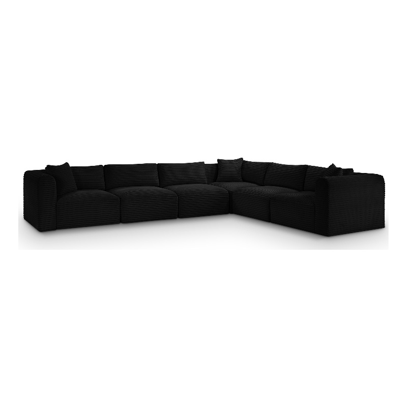 Meridian Furniture 6-Piece Black Corduroy Performance Fabric Modular Sectional
