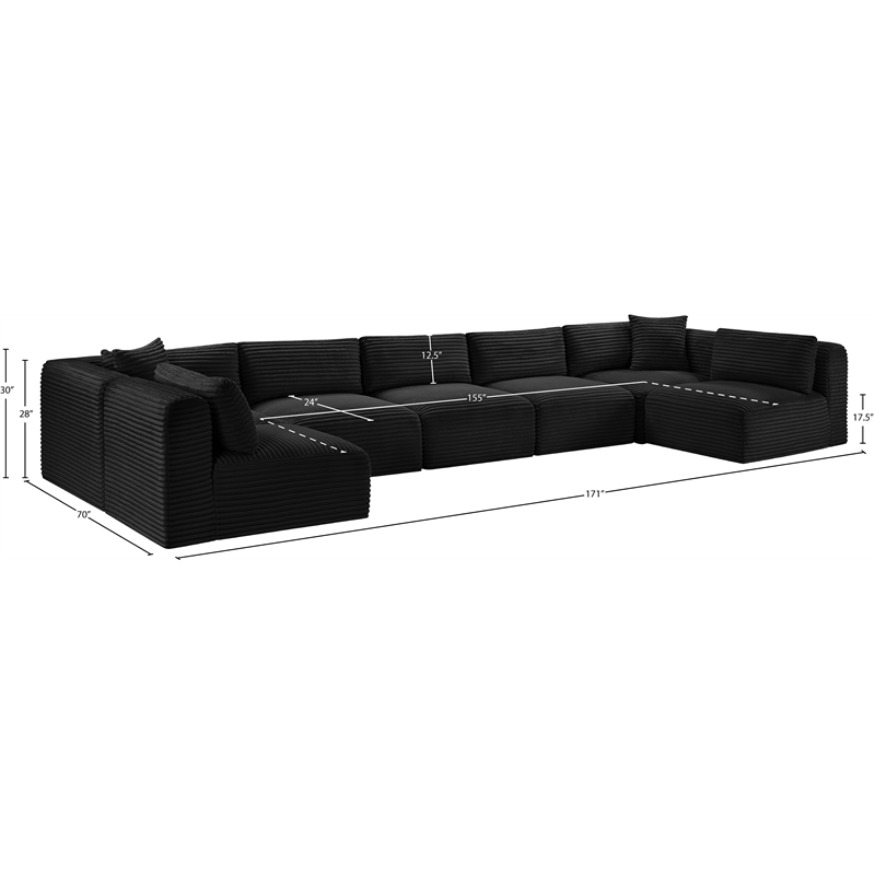 Meridian Furniture 7-Piece Black Corduroy Performance Fabric Modular Sectional
