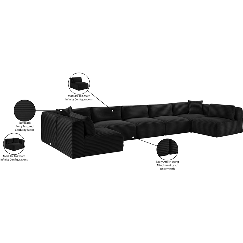 Meridian Furniture 7-Piece Black Corduroy Performance Fabric Modular Sectional