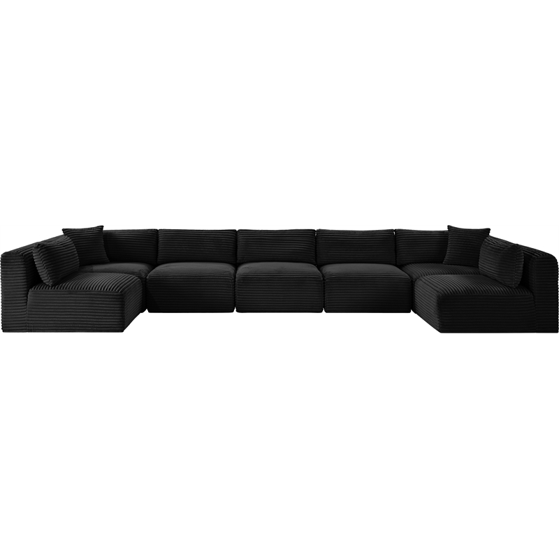 Meridian Furniture 7-Piece Black Corduroy Performance Fabric Modular Sectional
