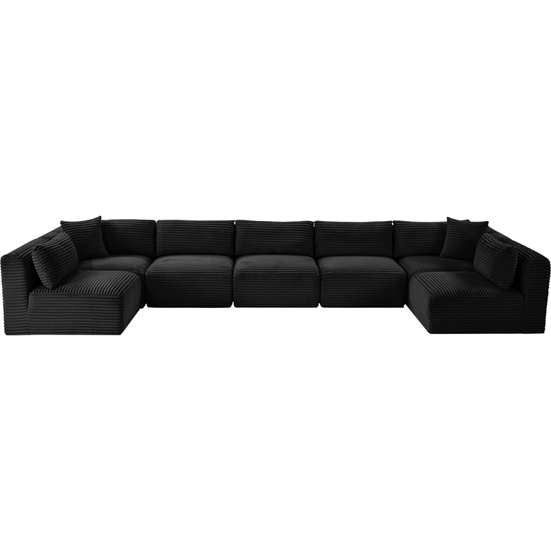 Meridian Furniture 7-Piece Black Corduroy Performance Fabric Modular Sectional