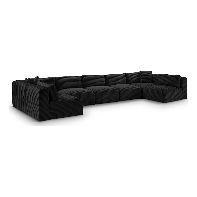 Meridian Furniture 7-Piece Black Corduroy Performance Fabric Modular Sectional