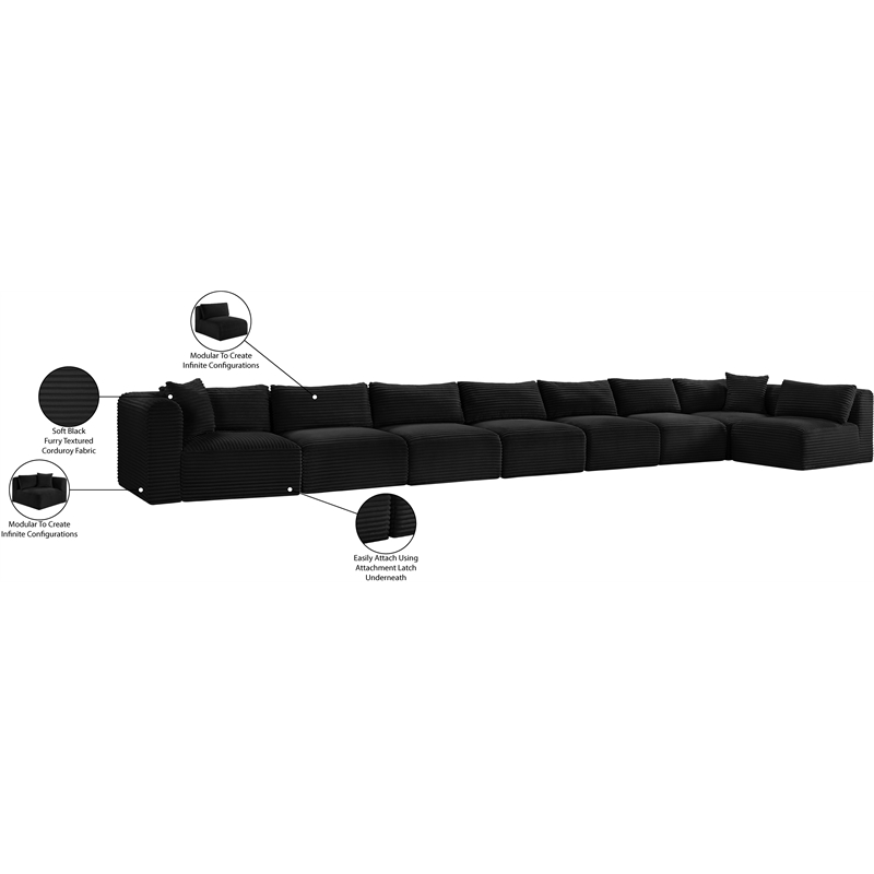 Meridian Furniture 8-Piece Black Corduroy Performance Fabric Modular Sectional