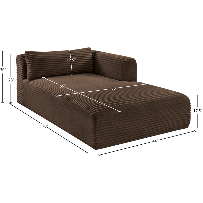 Meridian Furniture Shaggy Brown Corduroy Performance Fabric Chaise