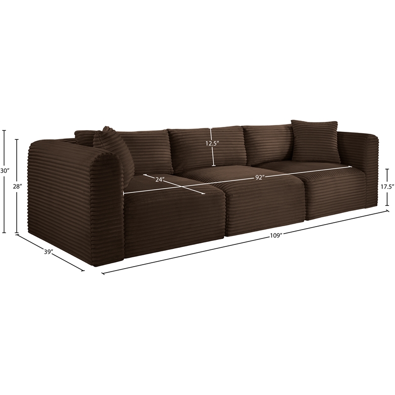 Meridian Furniture 3-Piece Brown Corduroy Performance Fabric Modular Sofa