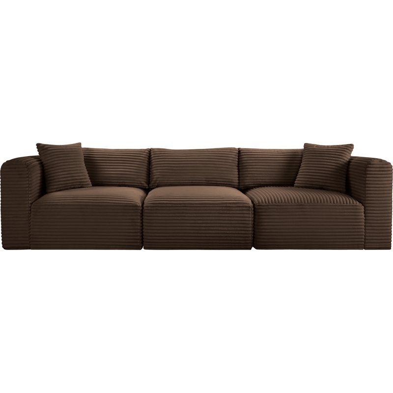 Meridian Furniture 3-Piece Brown Corduroy Performance Fabric Modular Sofa