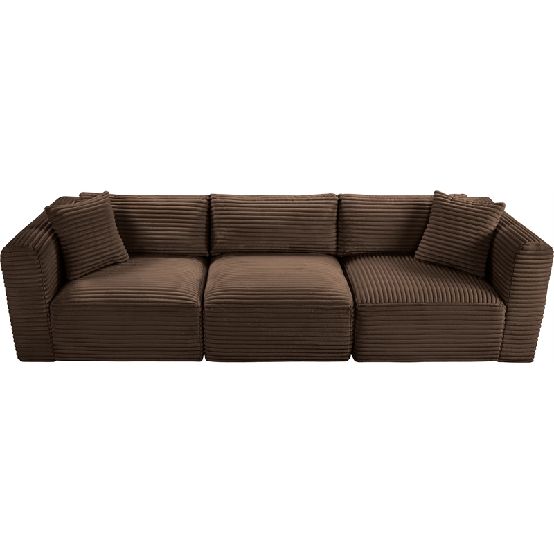 Meridian Furniture 3-Piece Brown Corduroy Performance Fabric Modular Sofa