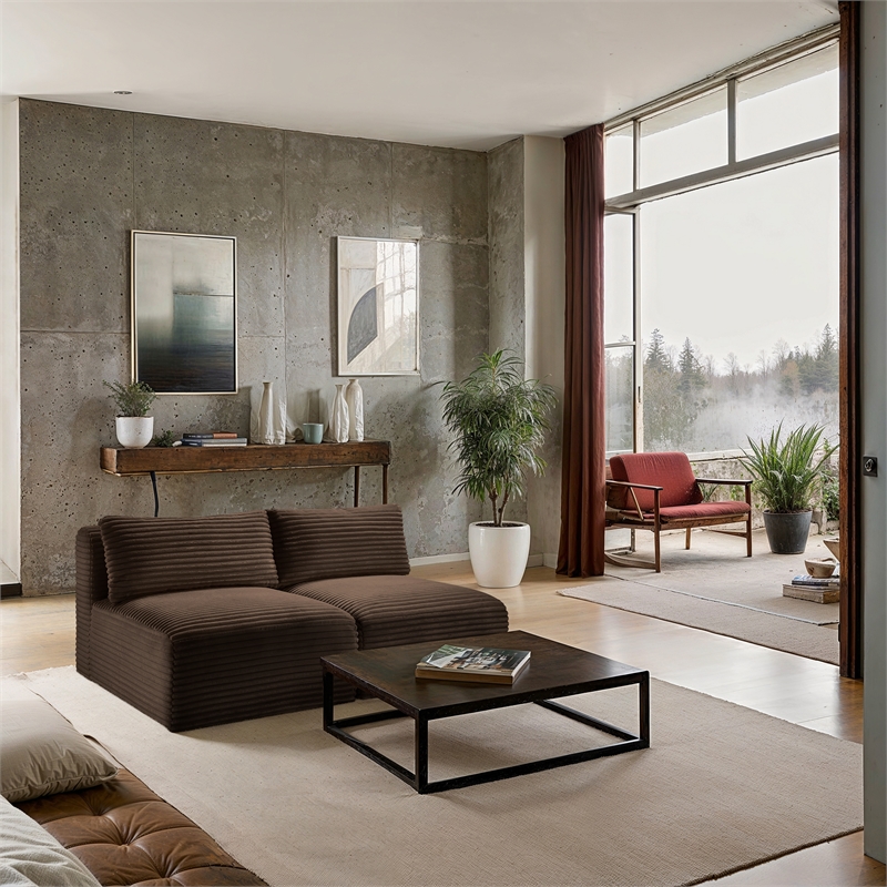 Meridian Furniture 2-Piece Brown Corduroy Performance Fabric Modular Sofa