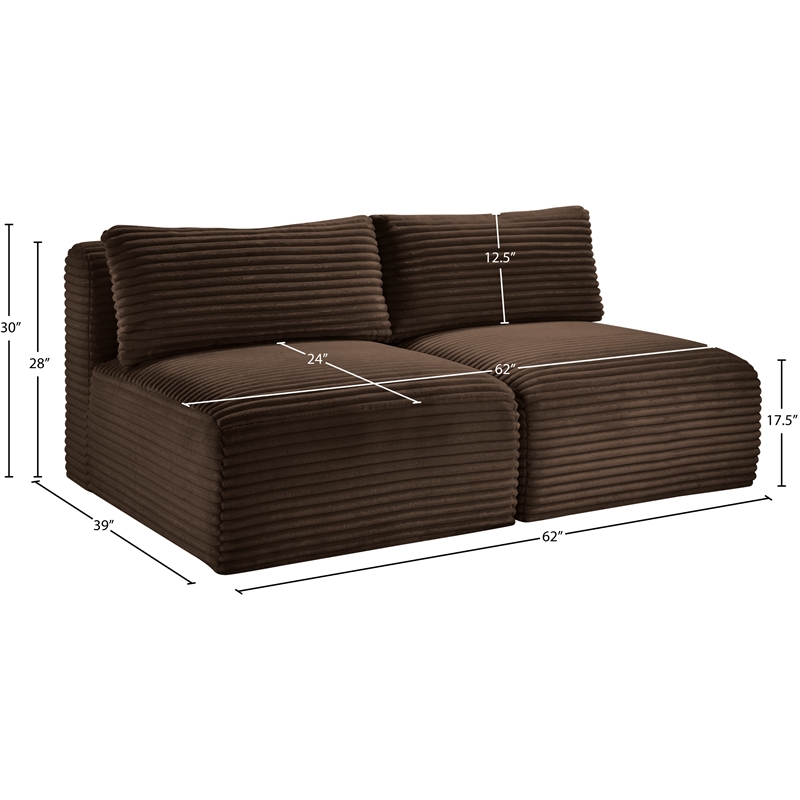 Meridian Furniture 2-Piece Brown Corduroy Performance Fabric Modular Sofa