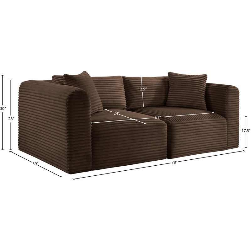 Meridian Furniture 2-Piece Brown Corduroy Performance Fabric Modular Sofa