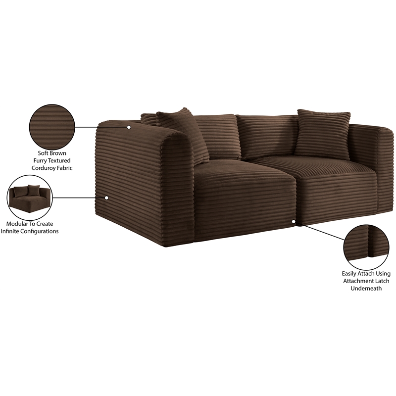 Meridian Furniture 2-Piece Brown Corduroy Performance Fabric Modular Sofa