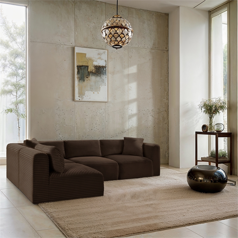 Meridian Furniture 4-Piece Brown Corduroy Performance Fabric Modular Sectional