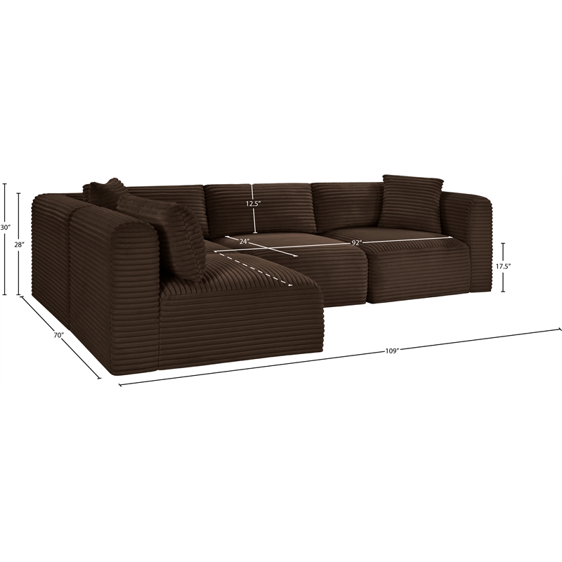 Meridian Furniture 4-Piece Brown Corduroy Performance Fabric Modular Sectional