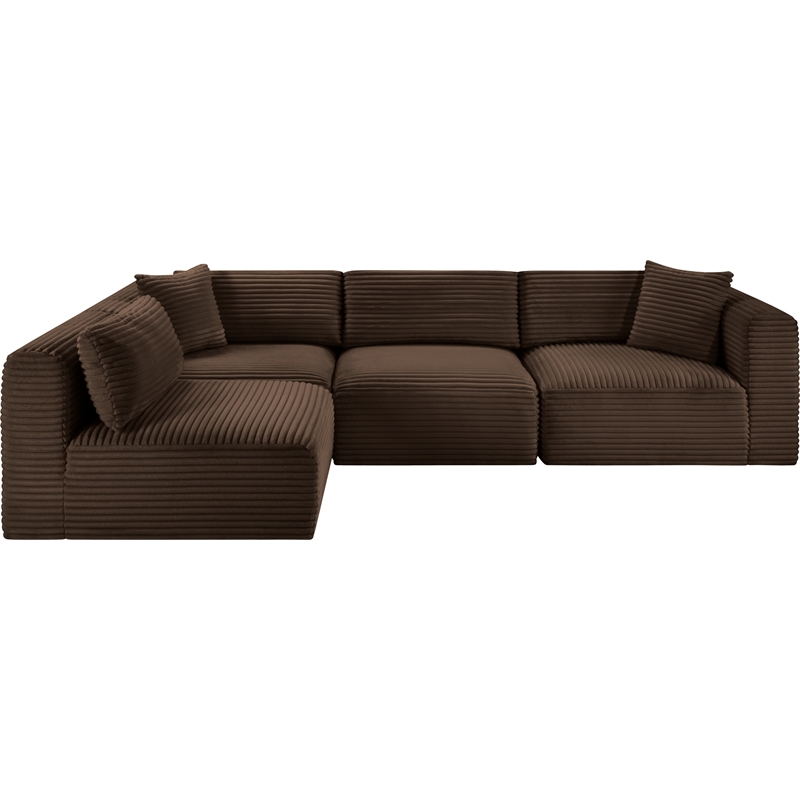 Meridian Furniture 4-Piece Brown Corduroy Performance Fabric Modular Sectional