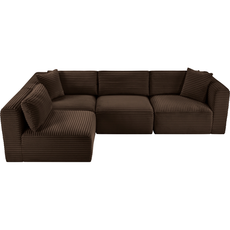 Meridian Furniture 4-Piece Brown Corduroy Performance Fabric Modular Sectional