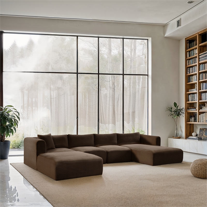 Meridian Furniture 5-Piece Brown Corduroy Performance Fabric Modular Sectional