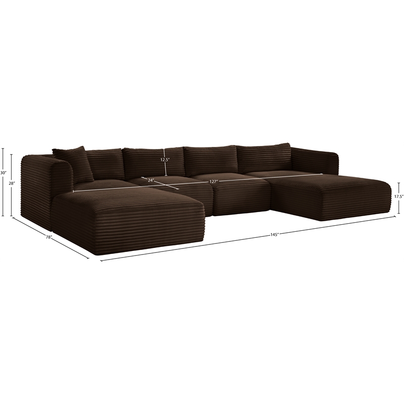 Meridian Furniture 5-Piece Brown Corduroy Performance Fabric Modular Sectional