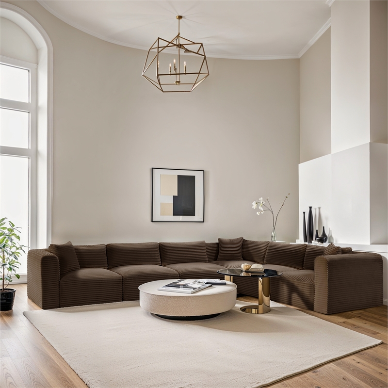Meridian Furniture 6-Piece Brown Corduroy Performance Fabric Modular Sectional