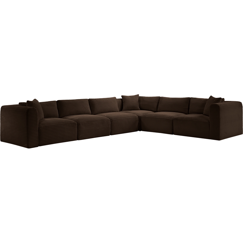 Meridian Furniture 6-Piece Brown Corduroy Performance Fabric Modular Sectional