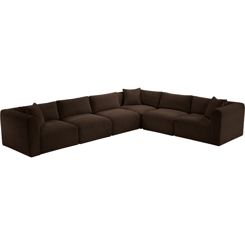 Meridian Furniture 6-Piece Brown Corduroy Performance Fabric Modular Sectional