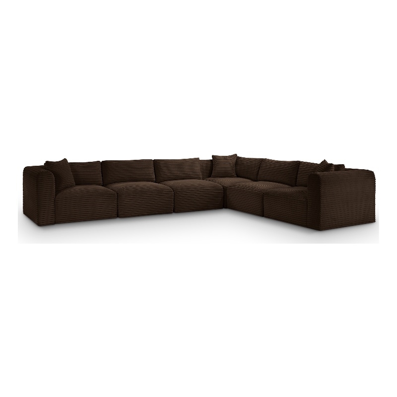 Meridian Furniture 6-Piece Brown Corduroy Performance Fabric Modular Sectional