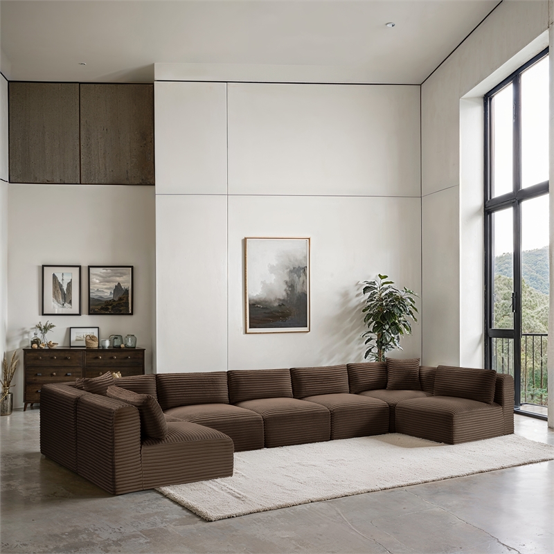 Meridian Furniture 7-Piece Brown Corduroy Performance Fabric Modular Sectional