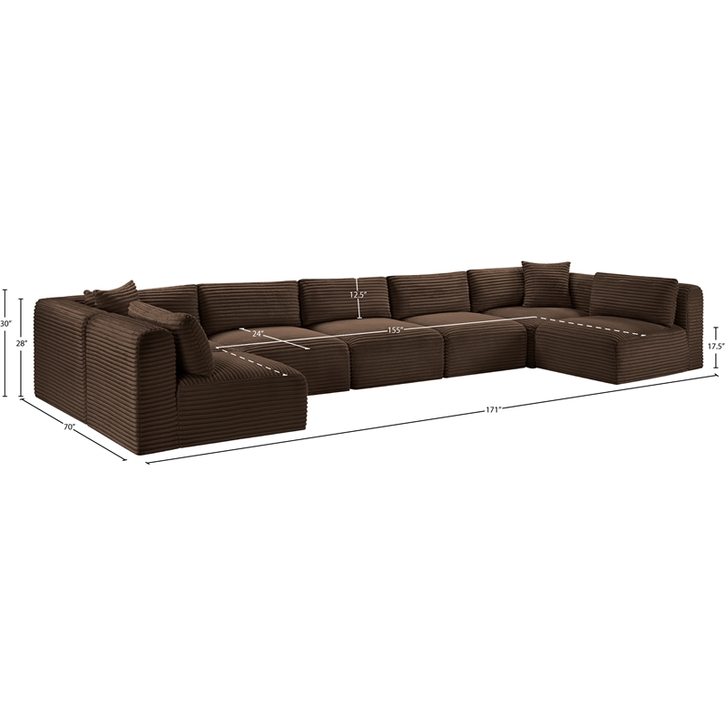Meridian Furniture 7-Piece Brown Corduroy Performance Fabric Modular Sectional