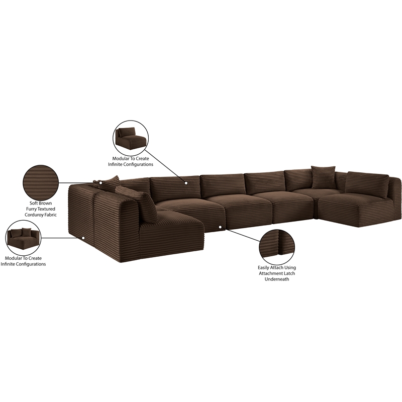 Meridian Furniture 7-Piece Brown Corduroy Performance Fabric Modular Sectional