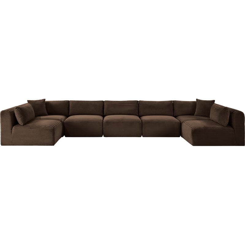 Meridian Furniture 7-Piece Brown Corduroy Performance Fabric Modular Sectional