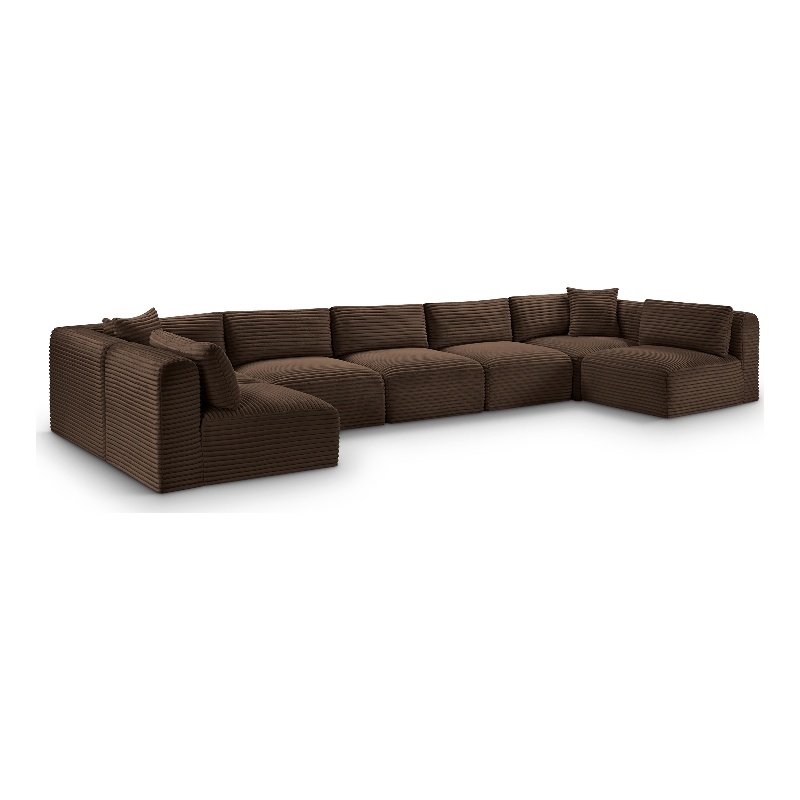 Meridian Furniture 7-Piece Brown Corduroy Performance Fabric Modular Sectional