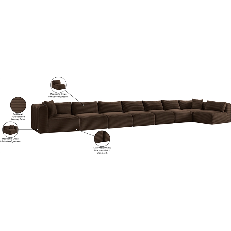 Meridian Furniture 8-Piece Brown Corduroy Performance Fabric Modular Sectional