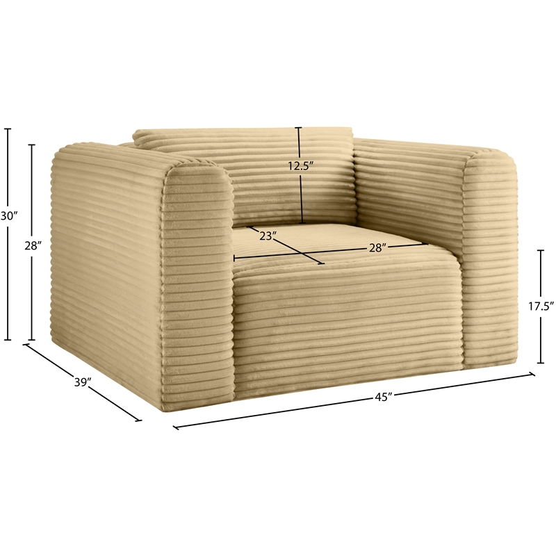 Meridian Furniture Shaggy Camel Corduroy Performance Fabric Arm Chair