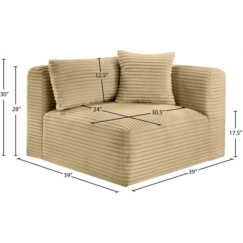Meridian Furniture Shaggy Camel Corduroy Performance Fabric Corner Chair
