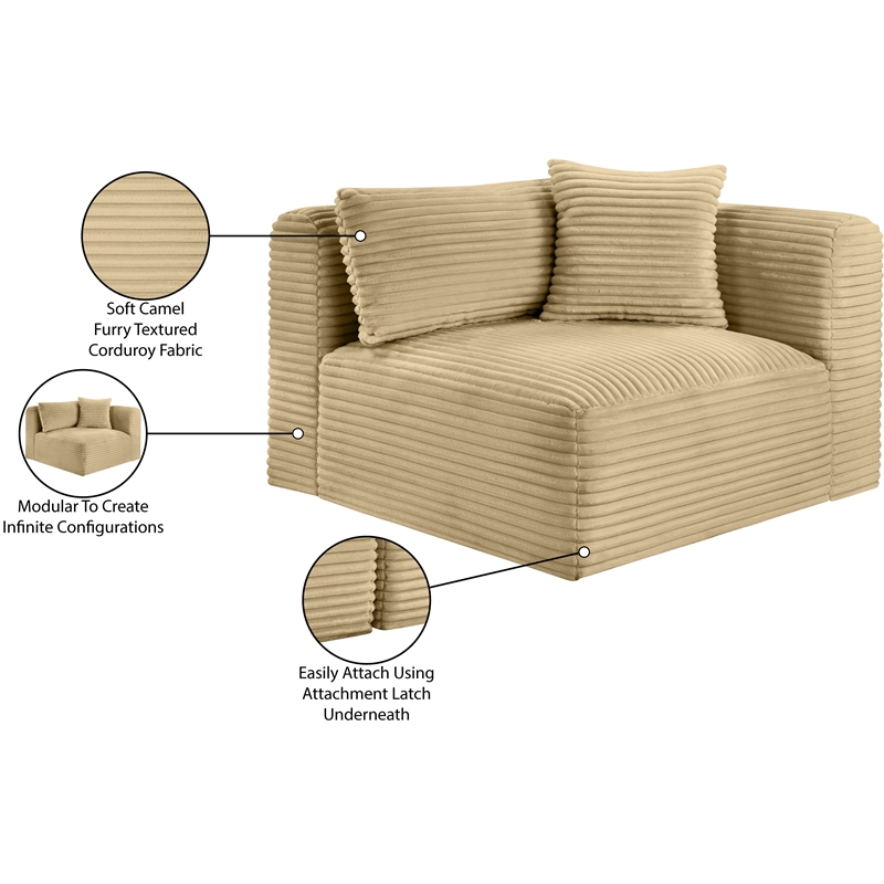 Meridian Furniture Shaggy Camel Corduroy Performance Fabric Corner Chair