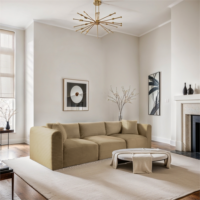 Meridian Furniture 3-Piece Camel Corduroy Performance Fabric Modular Sofa