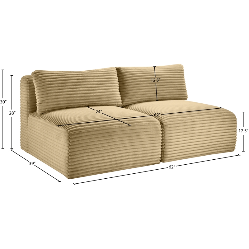 Meridian Furniture 2-Piece Camel Corduroy Performance Fabric Modular Sofa