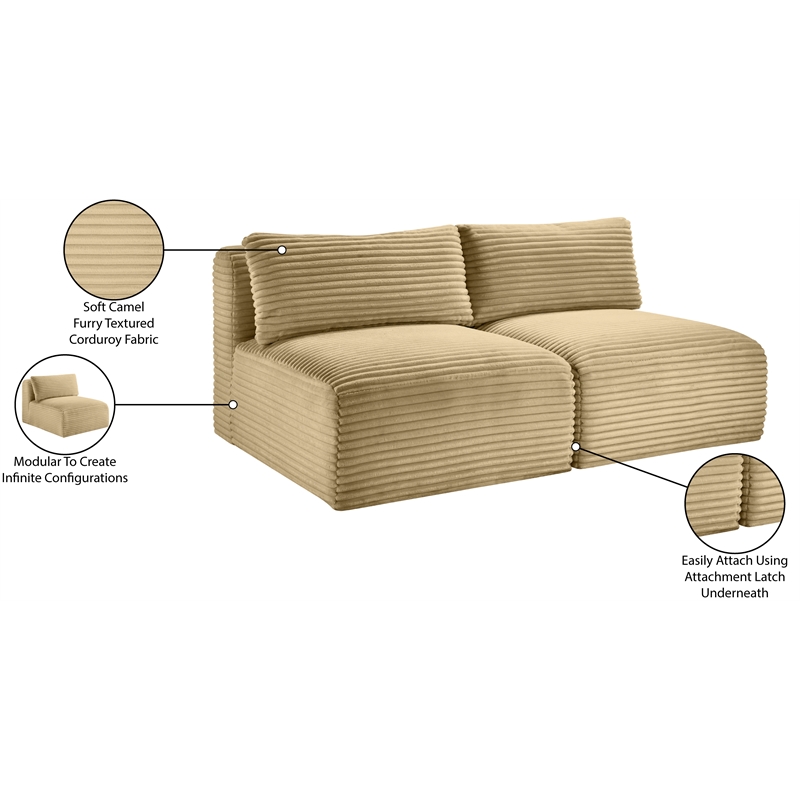 Meridian Furniture 2-Piece Camel Corduroy Performance Fabric Modular Sofa