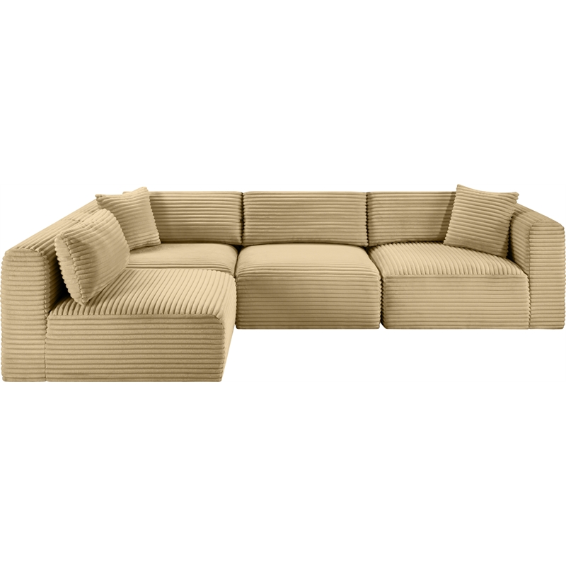 Meridian Furniture 4-Piece Camel Corduroy Performance Fabric Modular Sectional