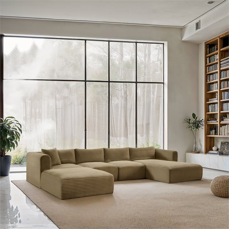 Meridian Furniture 5-Piece Camel Corduroy Performance Fabric Modular Sectional