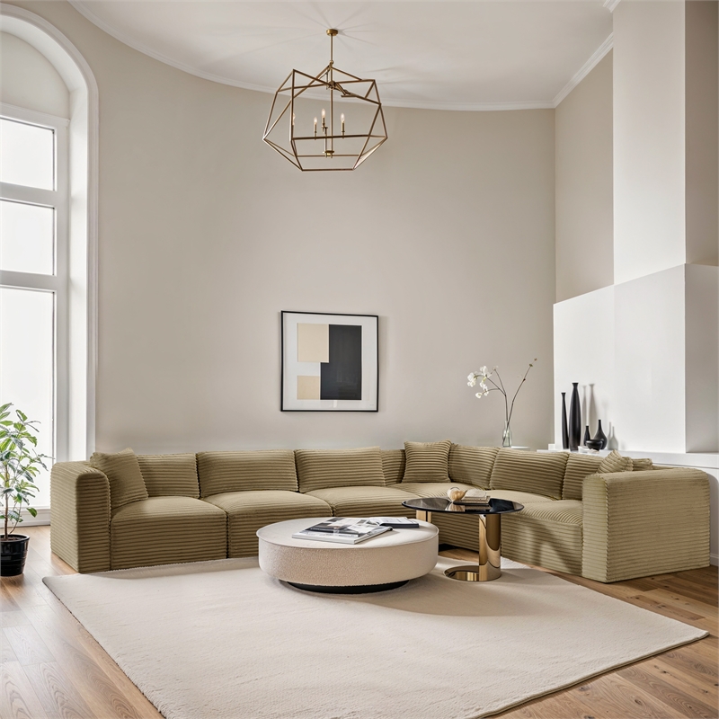 Meridian Furniture 6-Piece Camel Corduroy Performance Fabric Modular Sectional