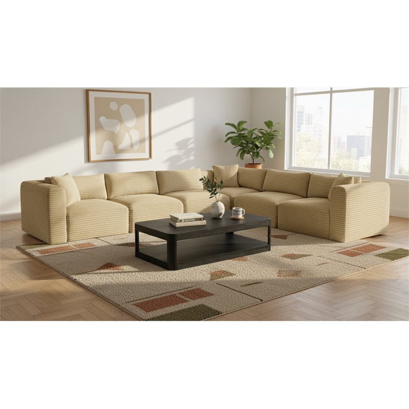 Meridian Furniture 6-Piece Camel Corduroy Performance Fabric Modular Sectional