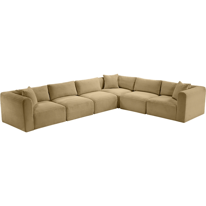 Meridian Furniture 6-Piece Camel Corduroy Performance Fabric Modular Sectional