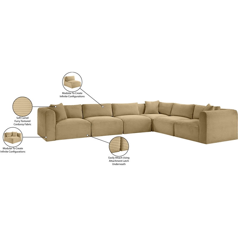 Meridian Furniture 6-Piece Camel Corduroy Performance Fabric Modular Sectional