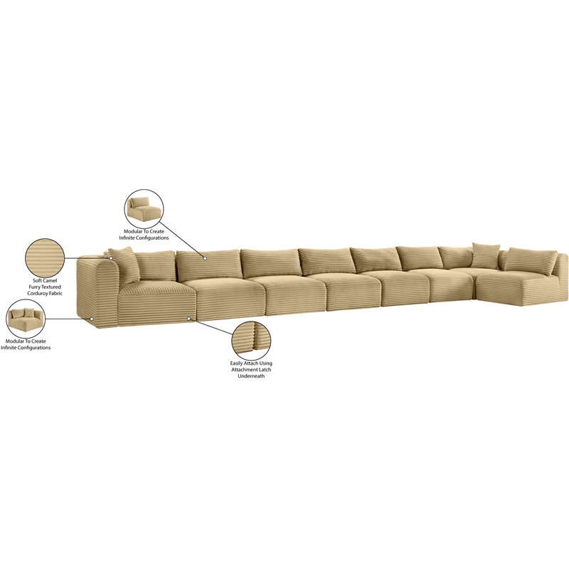 Meridian Furniture 8-Piece Camel Corduroy Performance Fabric Modular Sectional